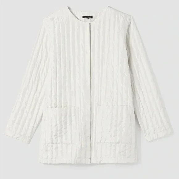 Eileen Fisher Silk Habutai Quilted Round Neck Jacket in Bone Color NWT Size XL - Picture 7 of 12